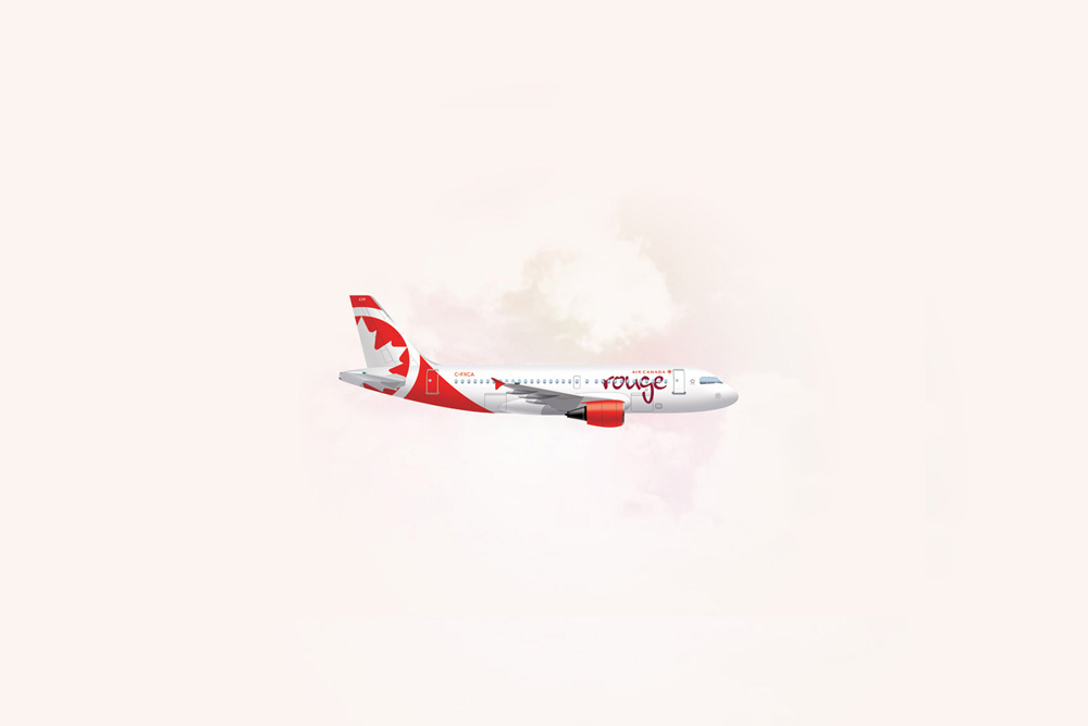 An image of an Air Canada Rouge Airbus 319.