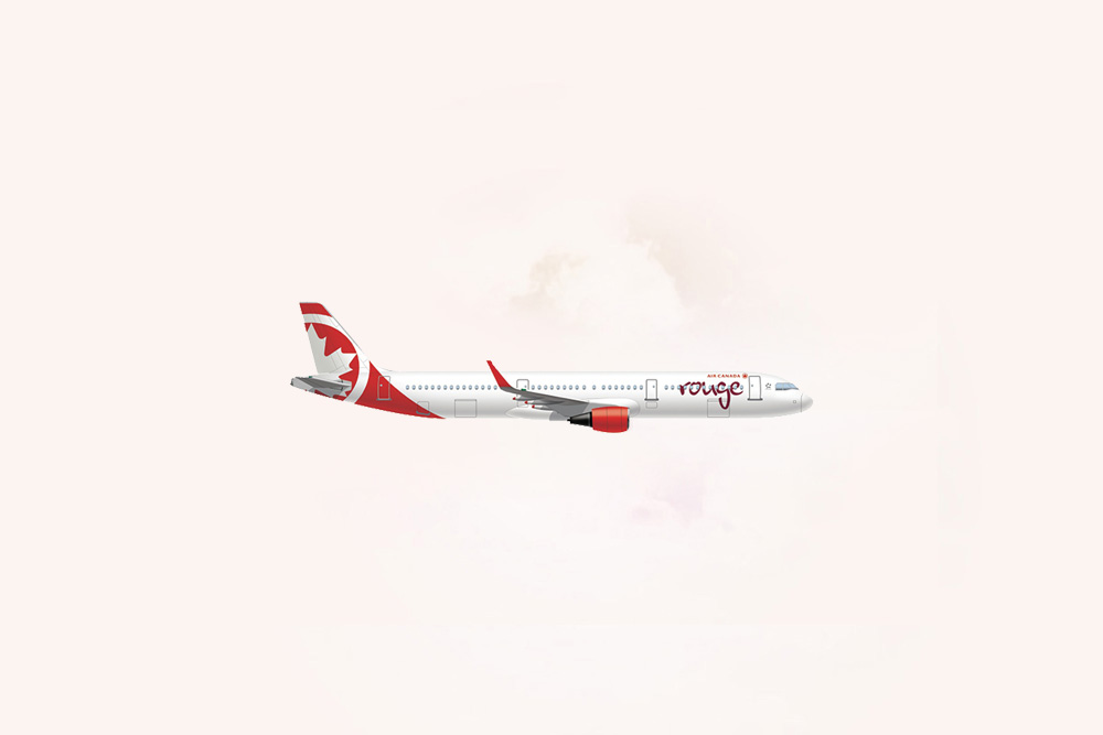 An image of an Air Canada Rouge Airbus 321.